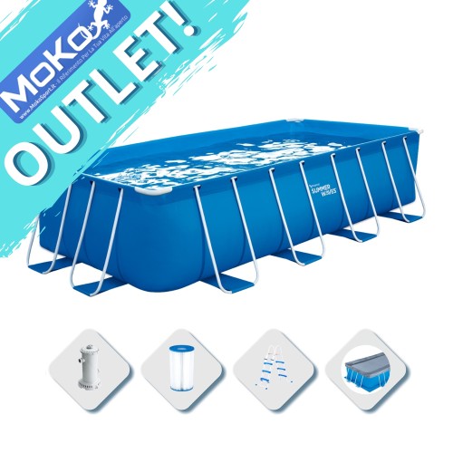 Piscina Fuoriterra Rettangolare 16FT 488x244x107cm Summer Waves Blu Struttura Metallo Pompa Filtro Scala Teli