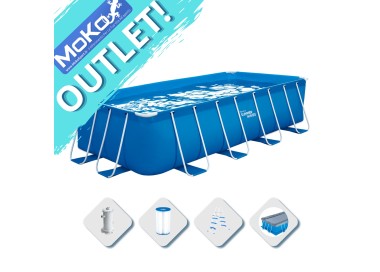 Piscina Fuoriterra Rettangolare 16FT 488x244x107cm Summer Waves Blu Struttura Metallo Pompa Filtro Scala Teli