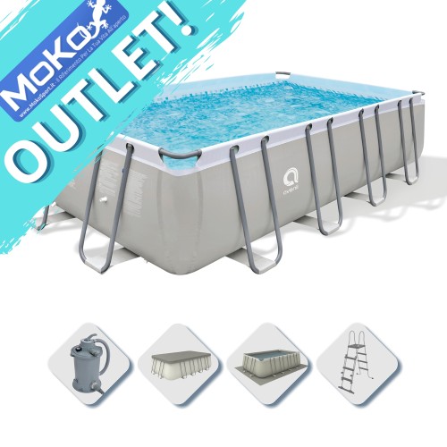 Piscina Fuoriterra Rettangolare Avenli 17728-1EU 549x305x122cm Grigia con Struttura in Acciaio con Pompa a Sabbia, Scala e Teli