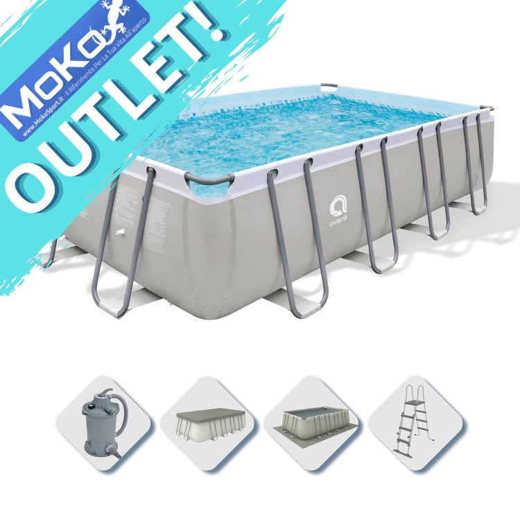 Piscina Fuoriterra Rettangolare Avenli 17728-1EU 549x305x122cm Grigia con Struttura in Acciaio con Pompa a Sabbia, Scala e Teli