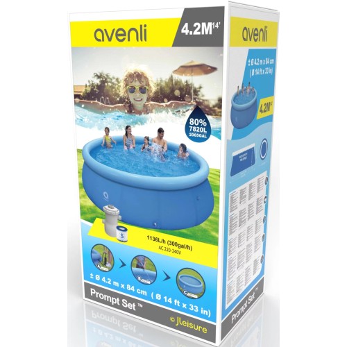 Piscina Fuoriterra Rotonda 420x84 cm Gonfiabile Prompt Set Avenli Autoportante Azzurra con Pompa Filtro da 1136lth