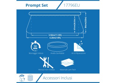 Piscina Fuoriterra Rotonda 420x84 cm Gonfiabile Prompt Set Avenli Autoportante Azzurra con Pompa Filtro da 1136lth