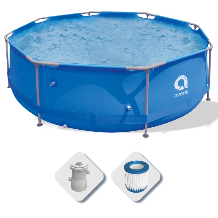 Piscina Fuoriterra Rotonda con Struttura in Acciaio azzurra Avenli Cm 300x76 con Pompa Filtro Inclusa