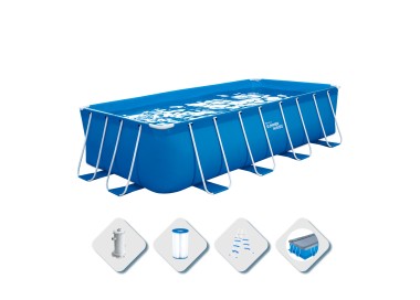 Piscina Fuoriterra Rettangolare 16FT 488x244x107cm Summer Waves Blu Struttura Metallo Pompa Filtro Scala Teli